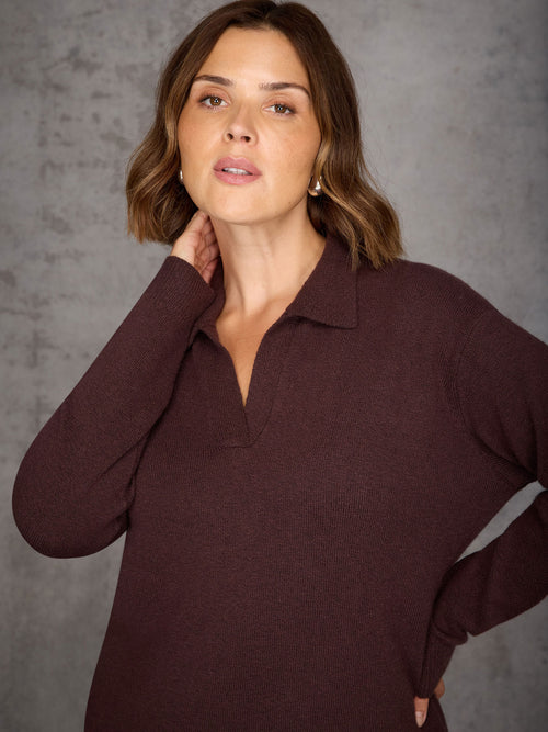 Chocolate Polo Neck Knitted Dress