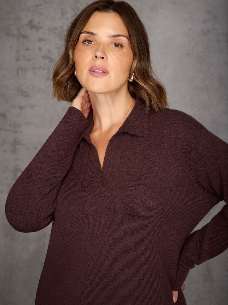 Chocolate Brown Polo Neck Knit Dress