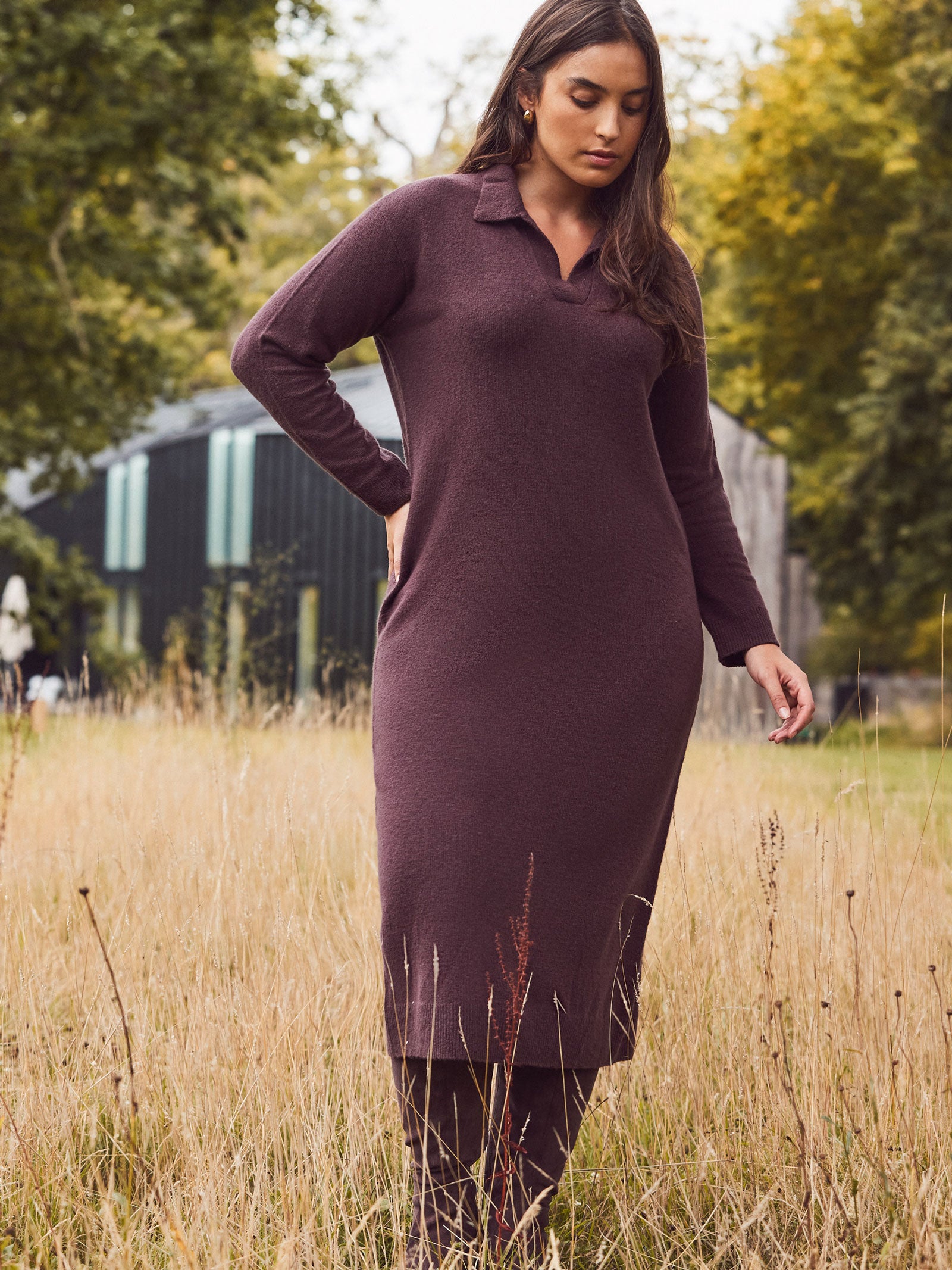 Chocolate Polo Neck Knitted Dress