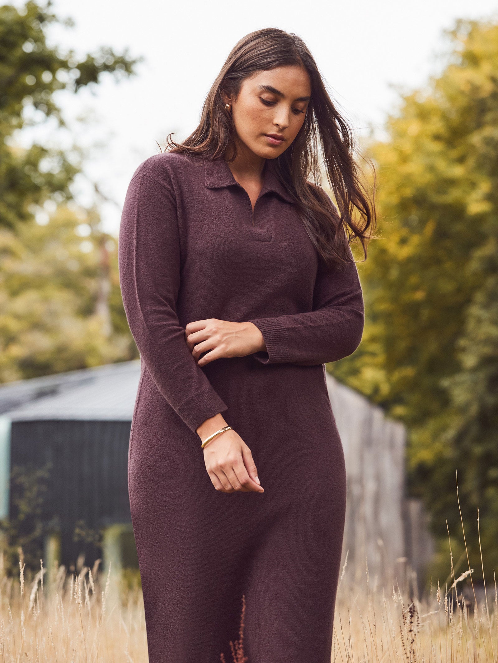 Chocolate Polo Neck Knitted Dress