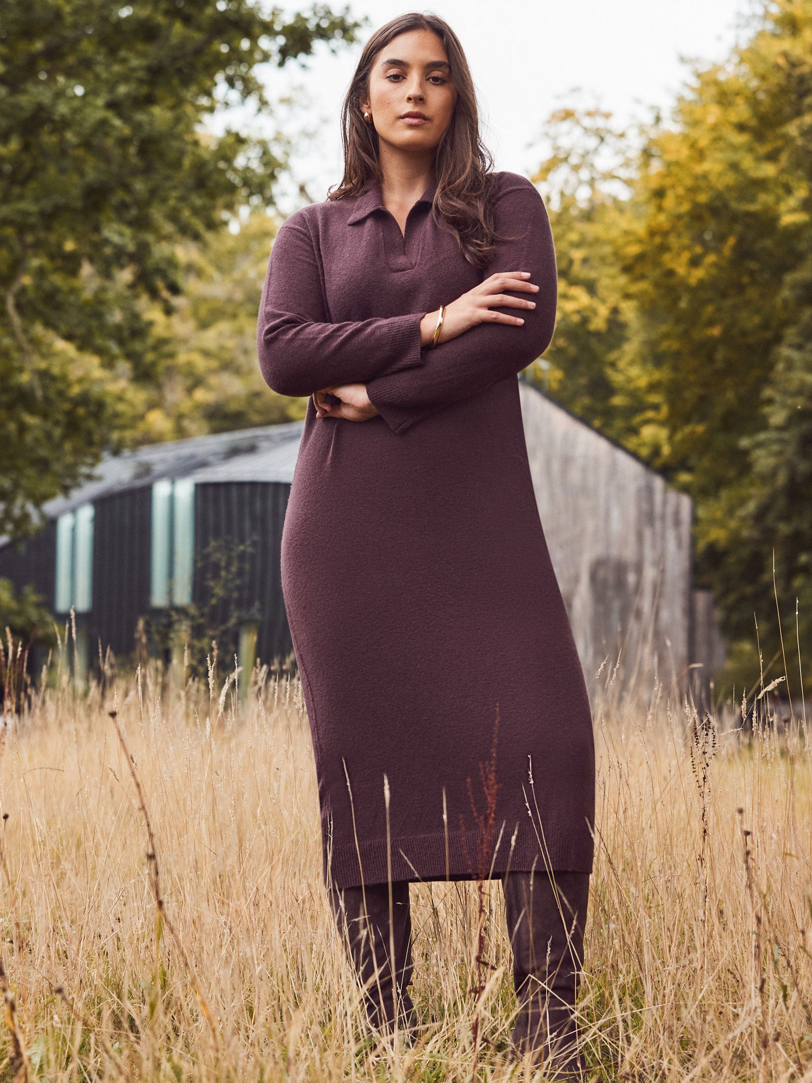 Chocolate Brown Polo Neck Knit Dress