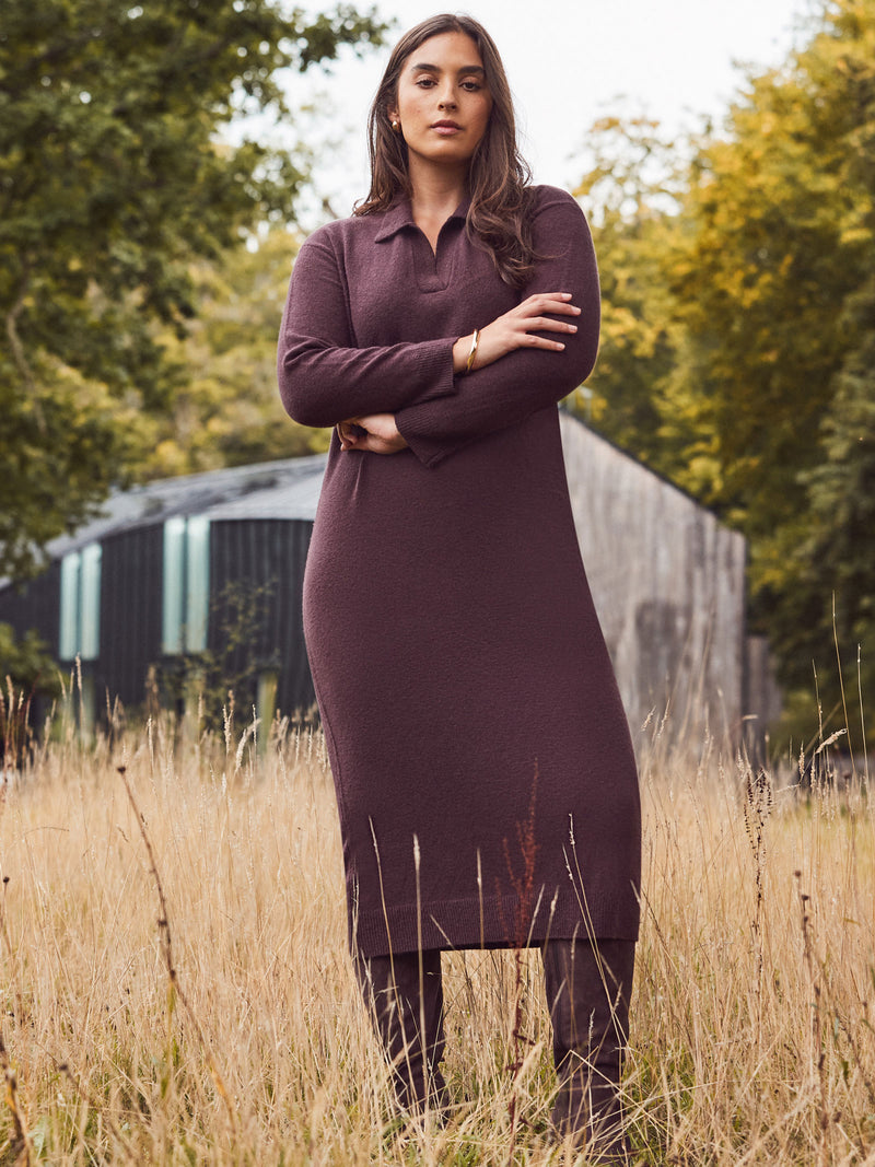 Chocolate Brown Polo Neck Knit Dress