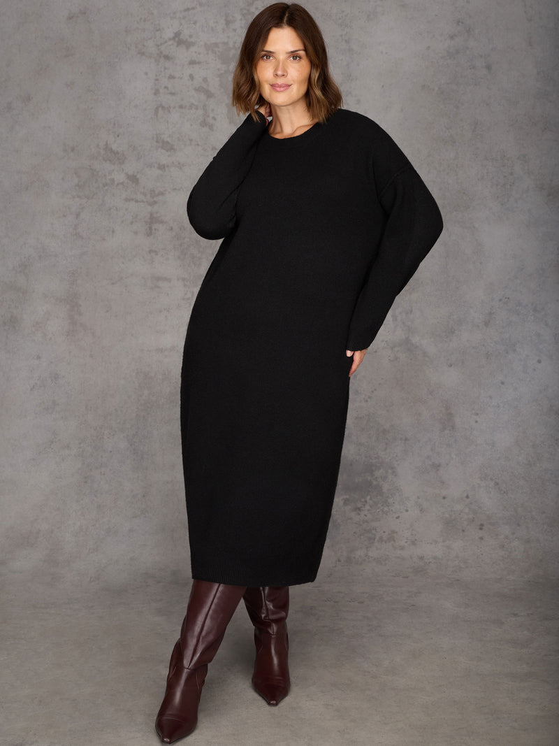 Black Round Neck Knit Jumper Dress