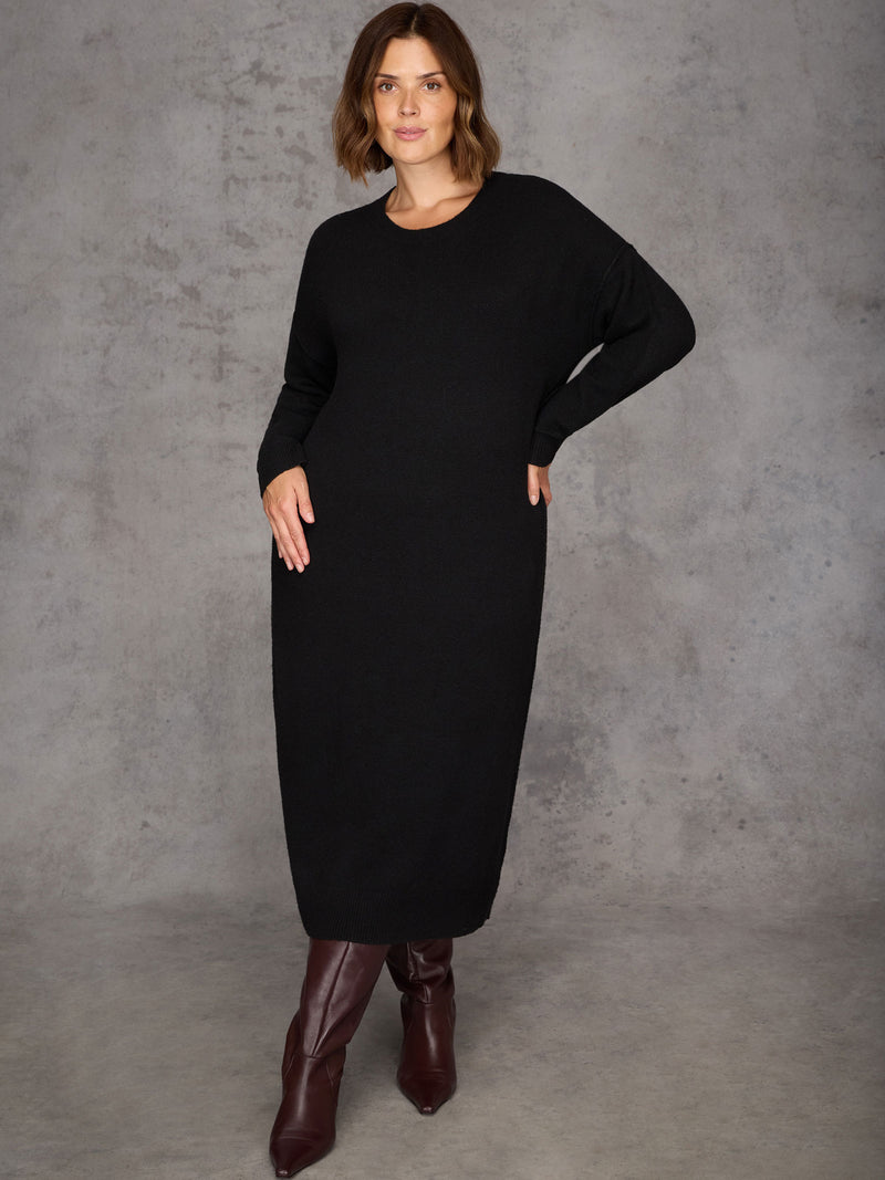 Black Round Neck Knit Jumper Dress