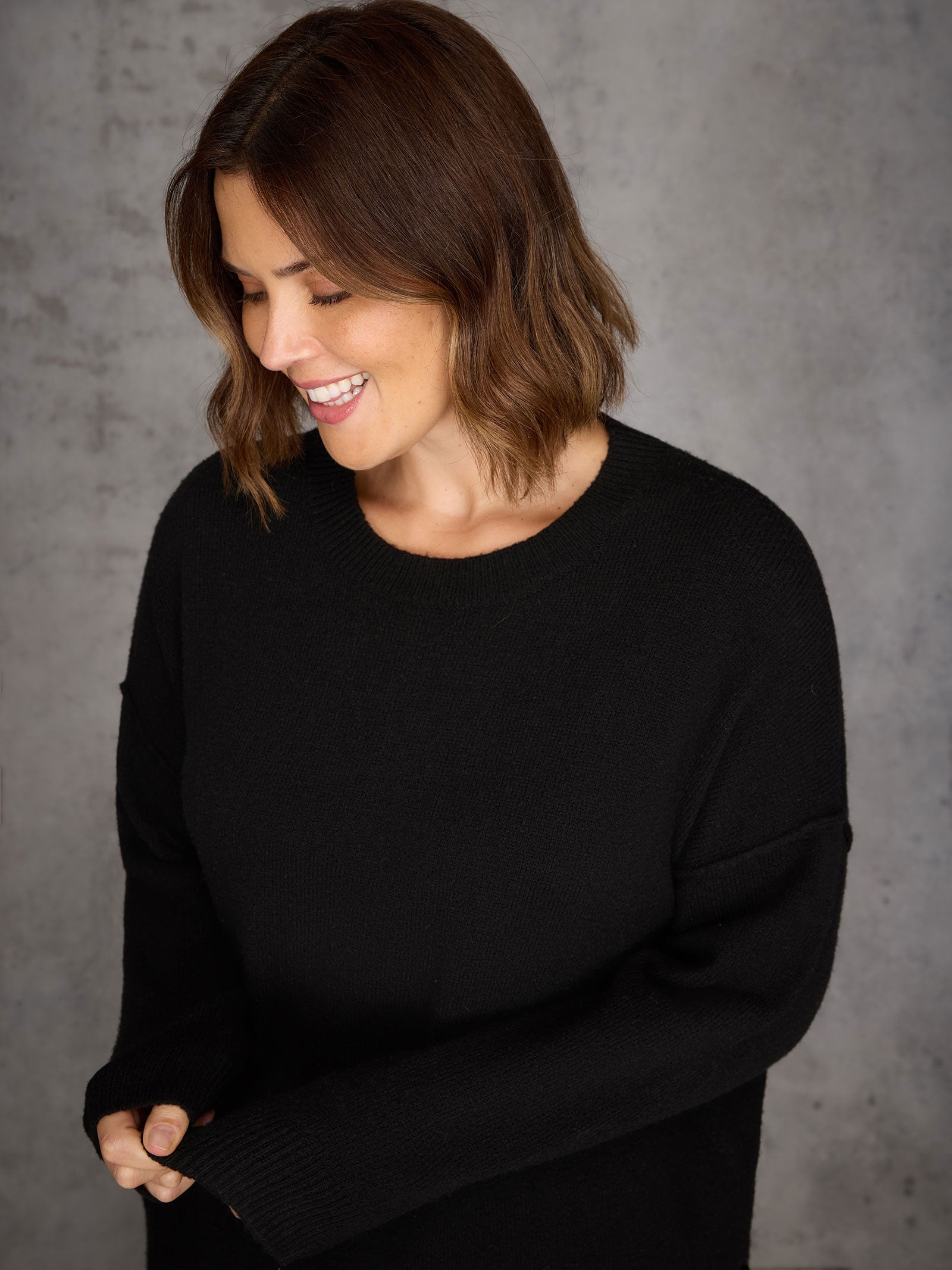 Black Round Neck Knit Jumper Dress