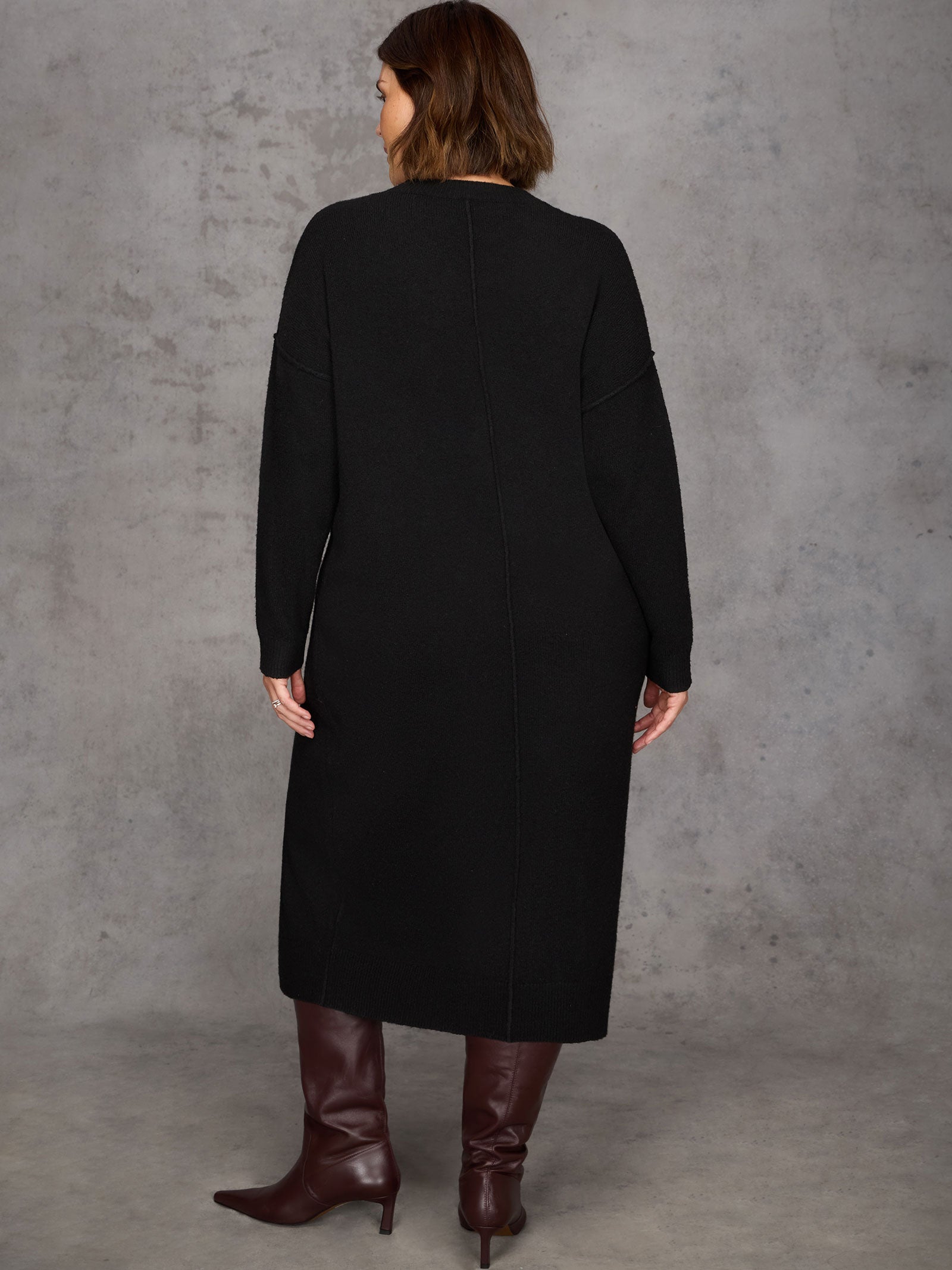 Black Round Neck Knit Jumper Dress