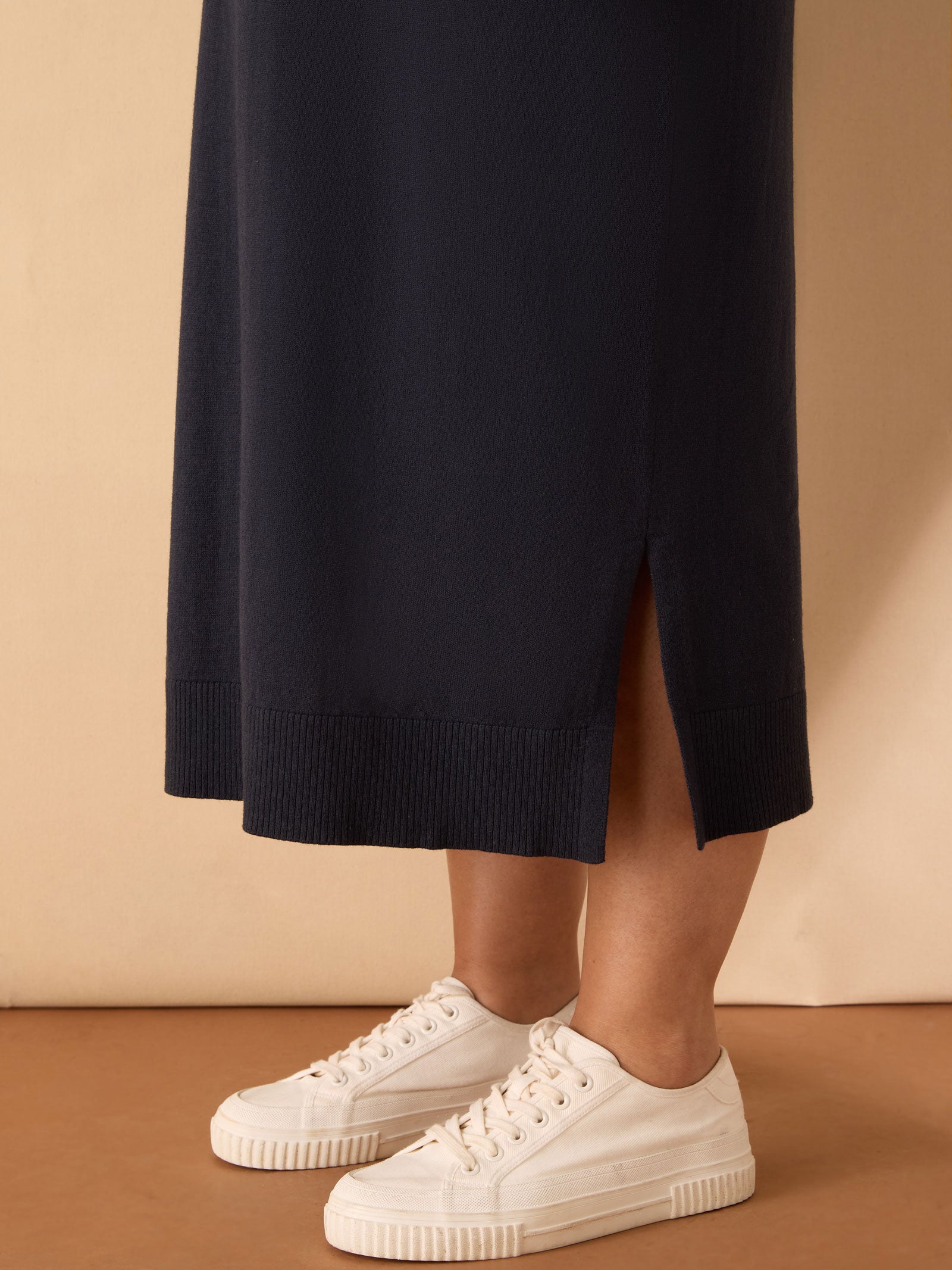 Navy V Neck Knit Jumper Dress