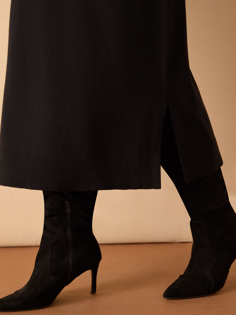 Black V Neck Knit Jumper Dress