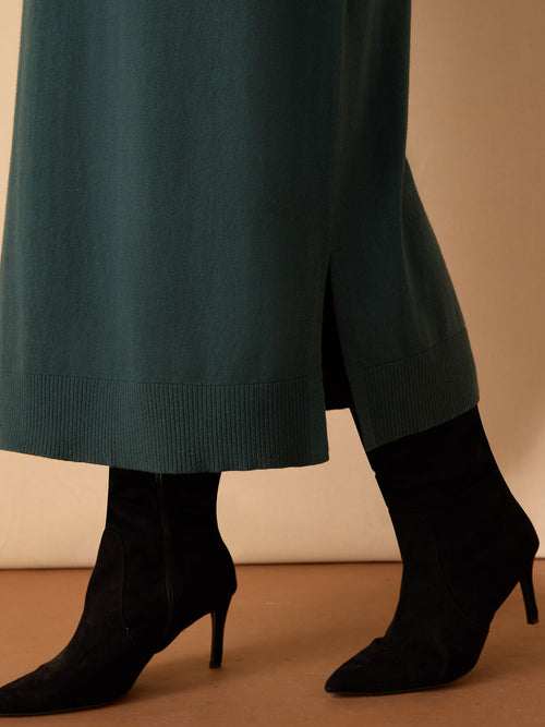 Green V Neck Knit Jumper Dress