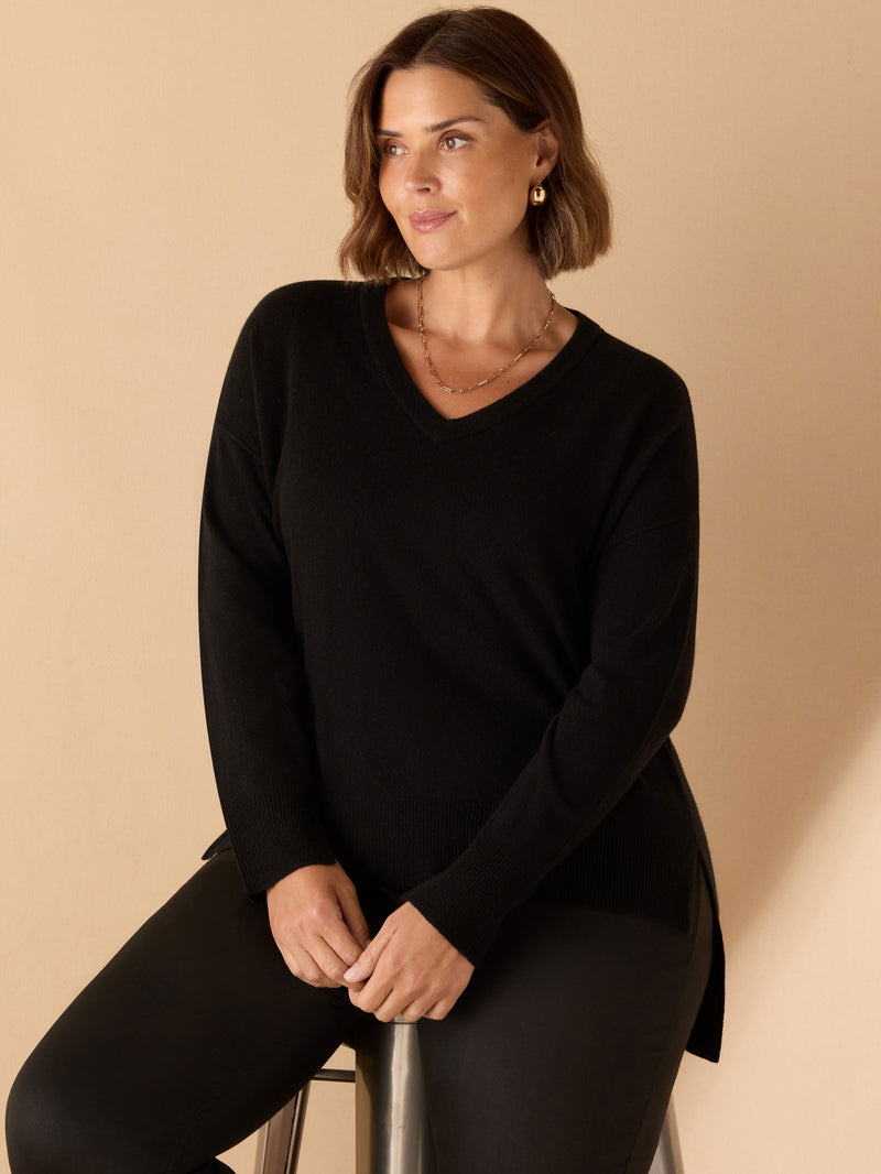 Black V Neck Knit Jumper