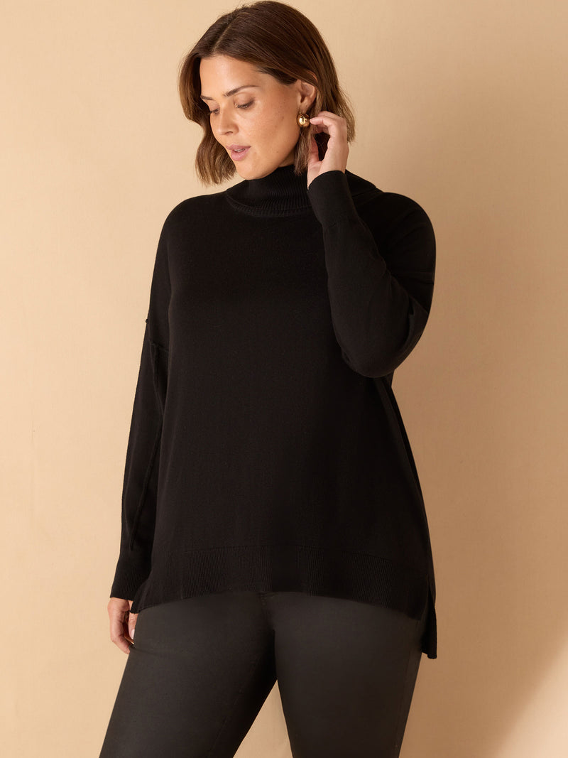 Black Roll Neck Knit Jumper