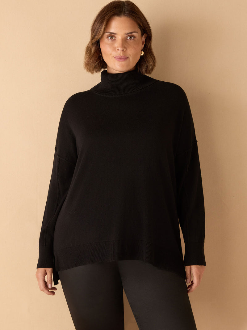 Black Roll Neck Knit Jumper