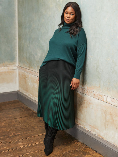 Green Ombre Pleated Maxi Skirt