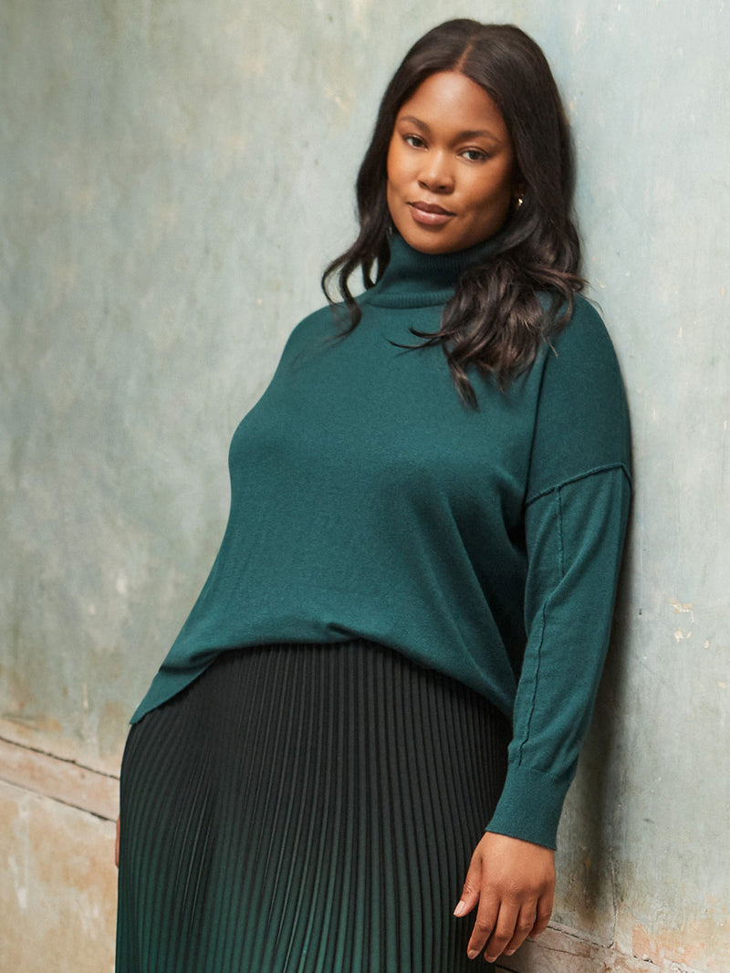 Deep Green Roll Neck Knit Jumper