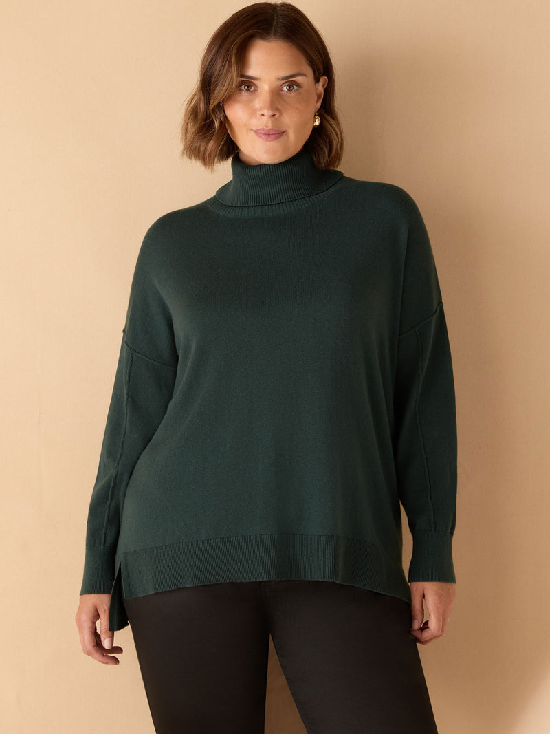 Deep Green Roll Neck Knit Jumper