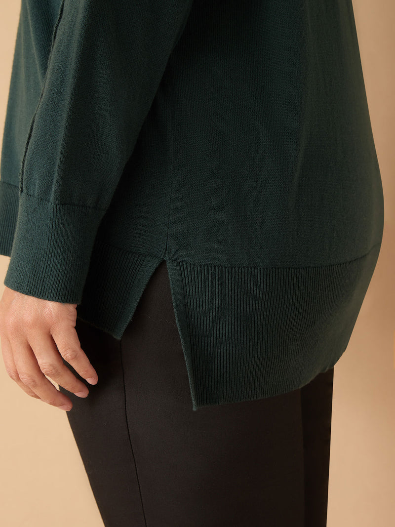 Deep Green Roll Neck Knit Jumper