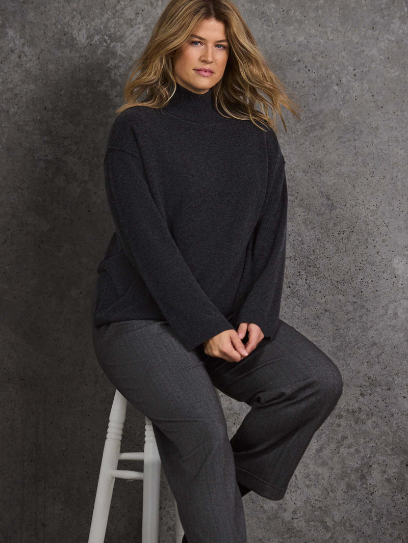 Grey Cashmere-Blend Roll Neck Knit Jumper