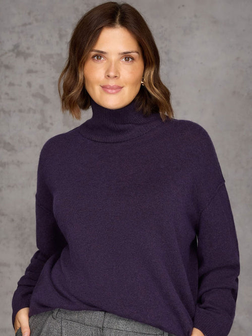 Deep Purple Roll Neck Knit Jumper