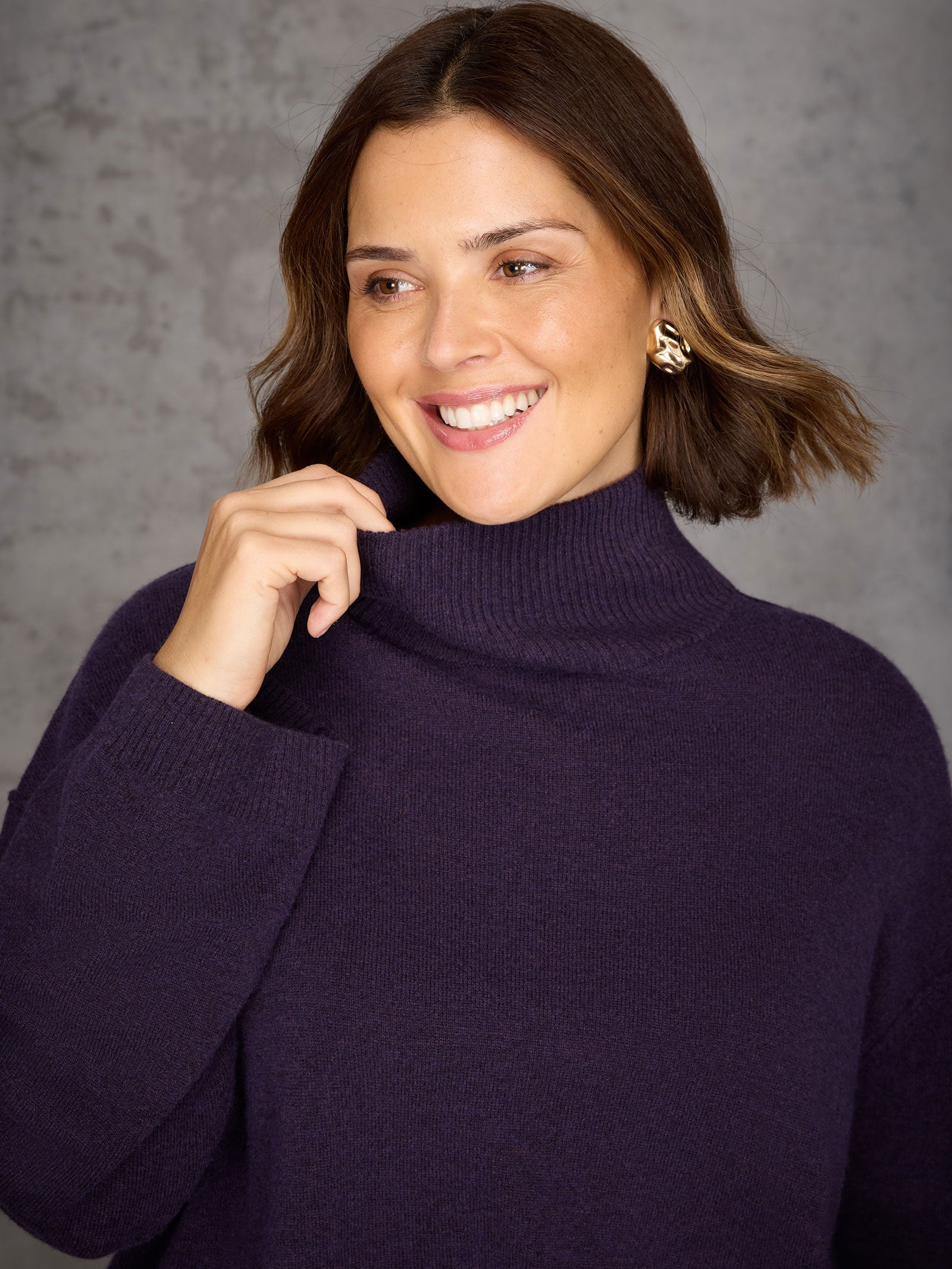 Deep Purple Roll Neck Knit Jumper