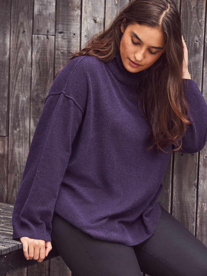Deep Purple Cashmere-Blend Roll Neck Knit Jumper