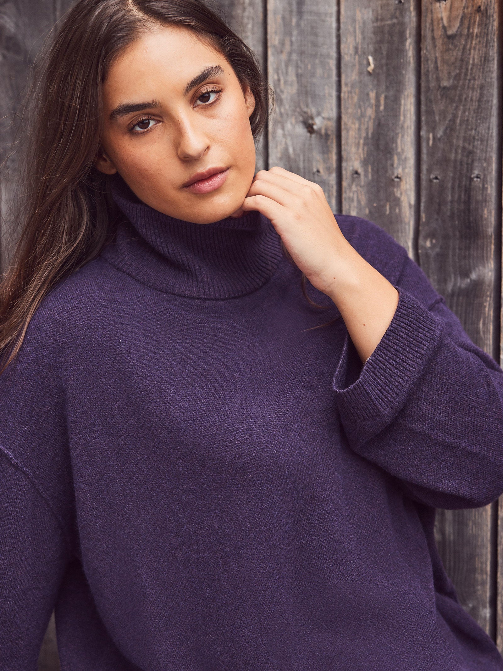 Deep Purple Roll Neck Knit Jumper