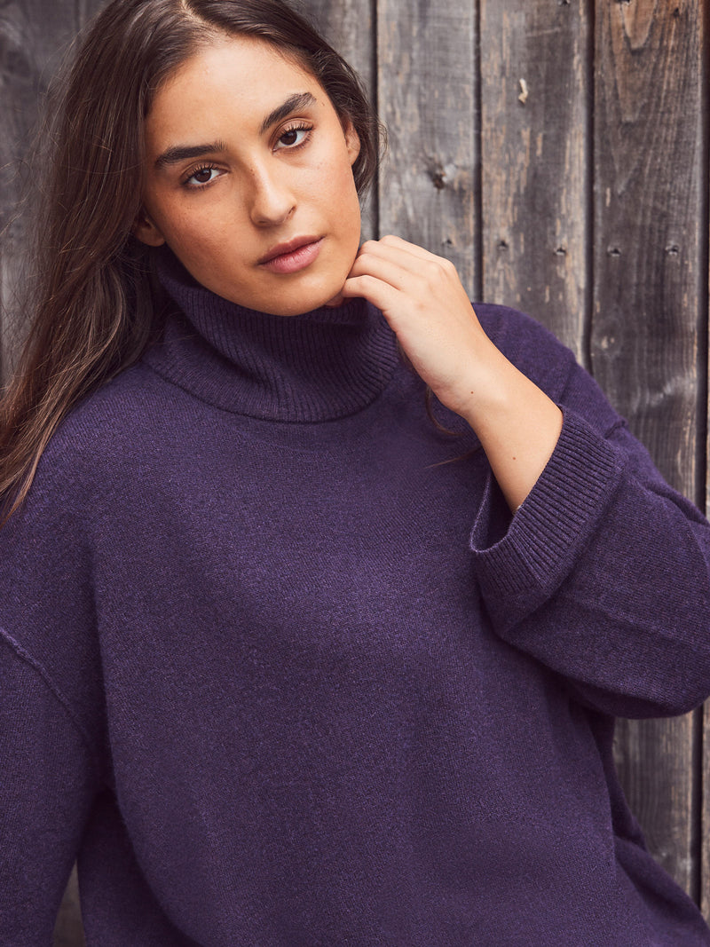 Deep Purple Cashmere-Blend Roll Neck Knit Jumper
