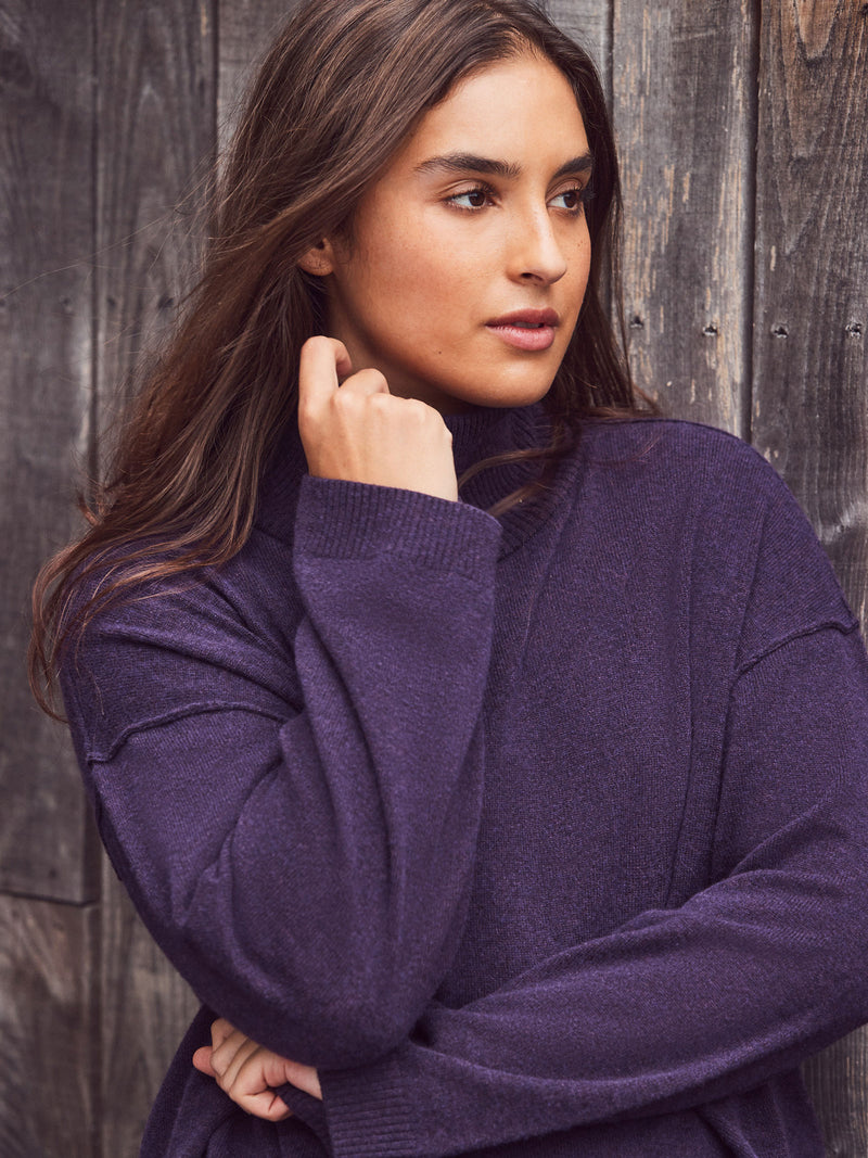 Deep Purple Cashmere-Blend Roll Neck Knit Jumper
