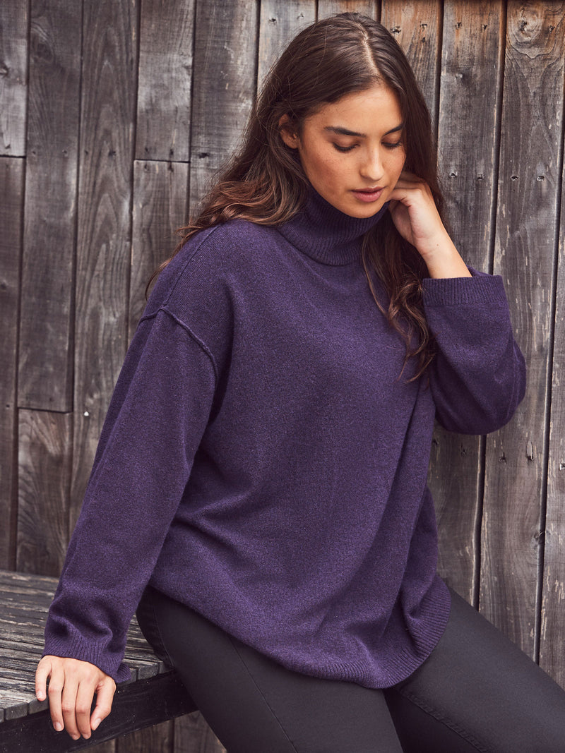 Deep Purple Cashmere-Blend Roll Neck Knit Jumper