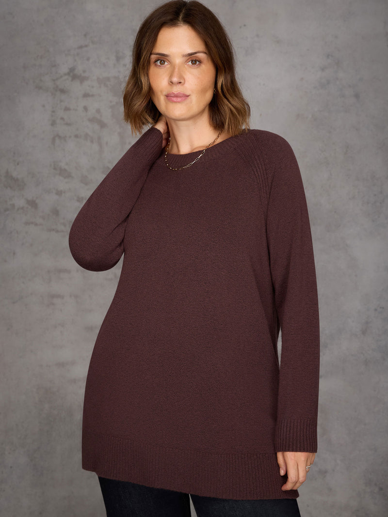 Chocolate Brown Crew Neck Longline Knit Jumper