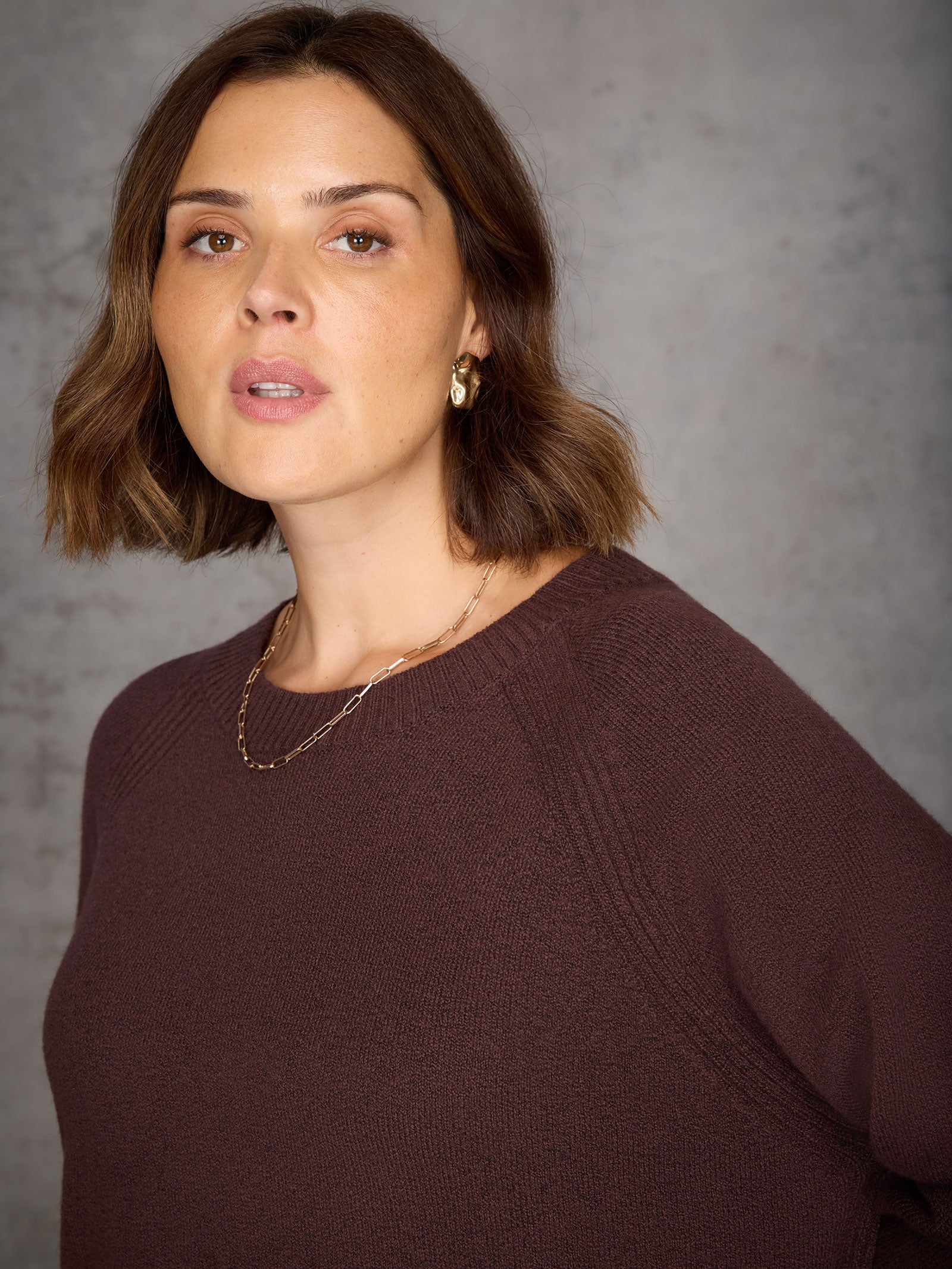Chocolate Brown Crew Neck Longline Knitted Jumper