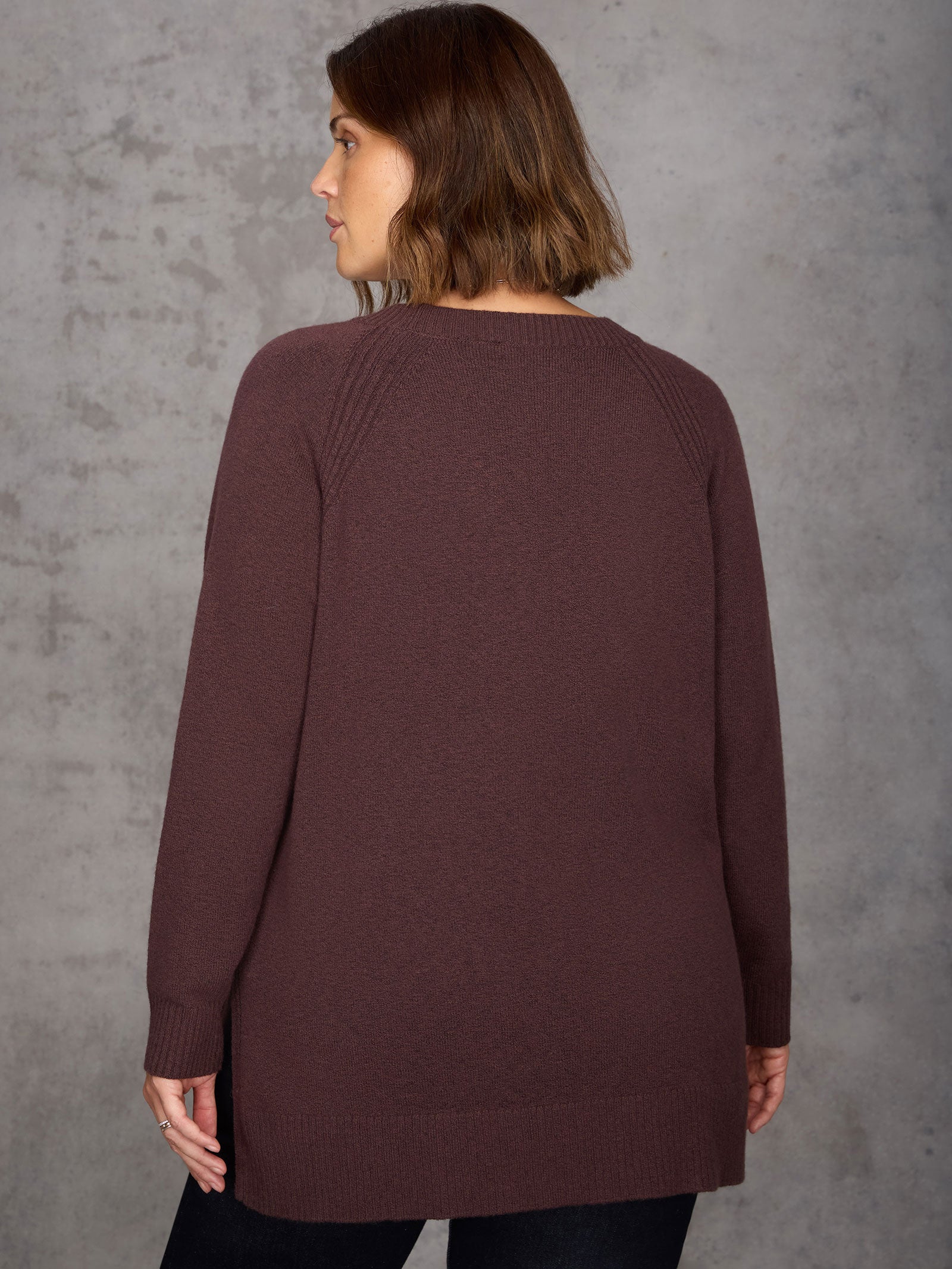 Chocolate Brown Crew Neck Longline Knitted Jumper