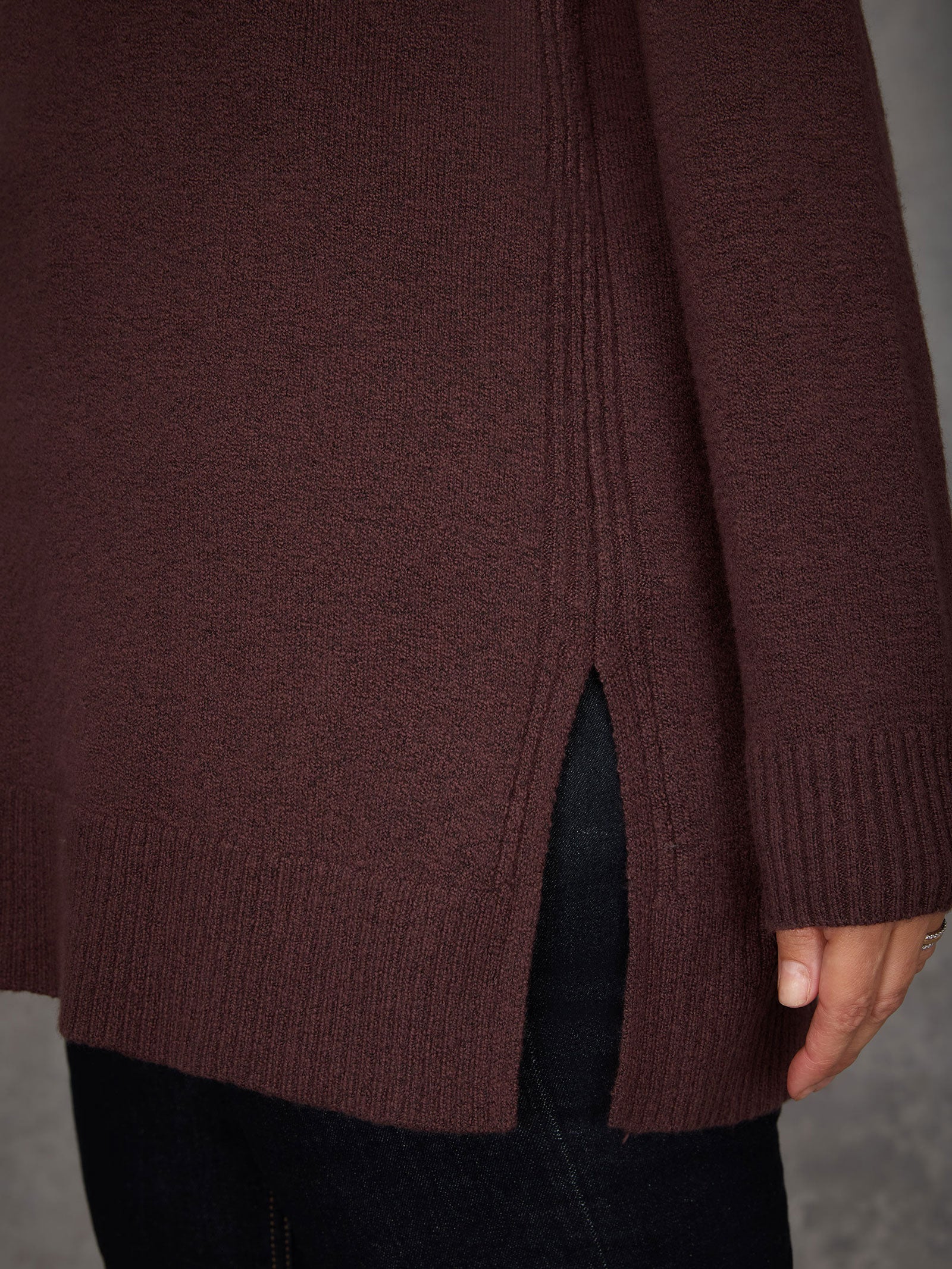 Chocolate Brown Crew Neck Longline Knitted Jumper