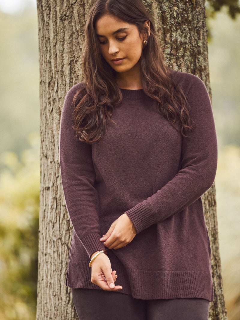 Chocolate Brown Crew Neck Longline Knit Jumper