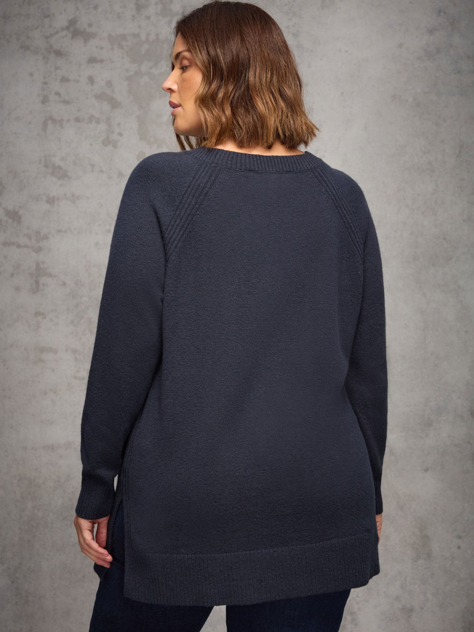 Navy Crew Neck Longline Knitted Jumper