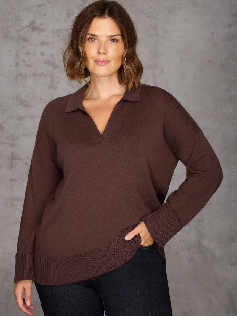 Chocolate Brown Polo Knit Jumper