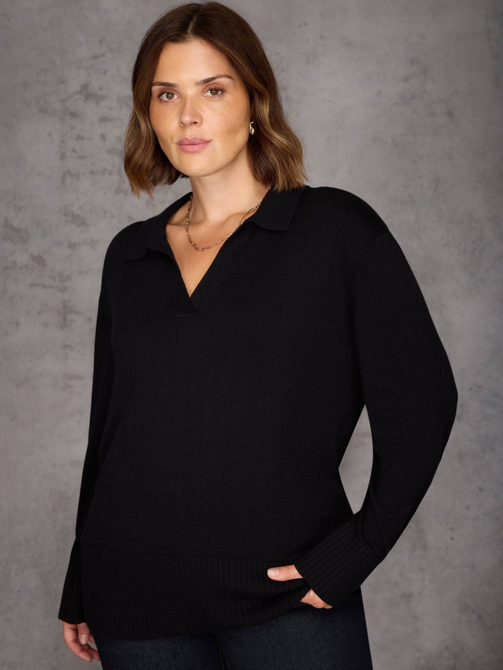 Black Polo Knit Jumper