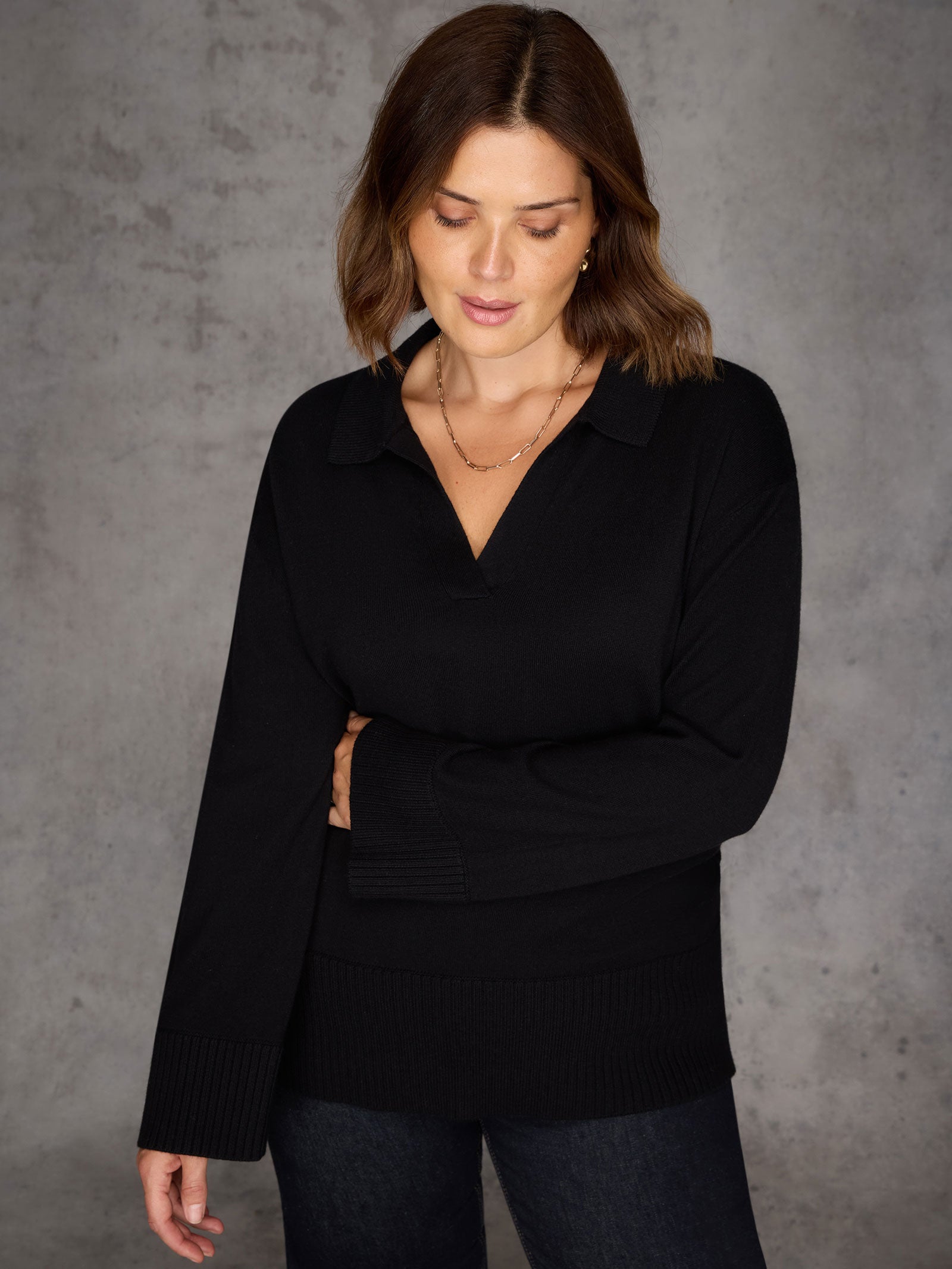 Black Polo Knit Jumper