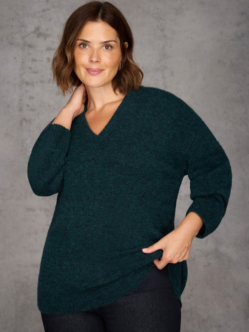Green V neck Jumper With Wool and Alpaca