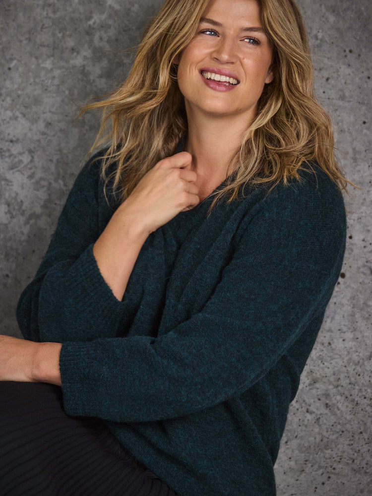 Green V neck Jumper With Wool and Alpaca