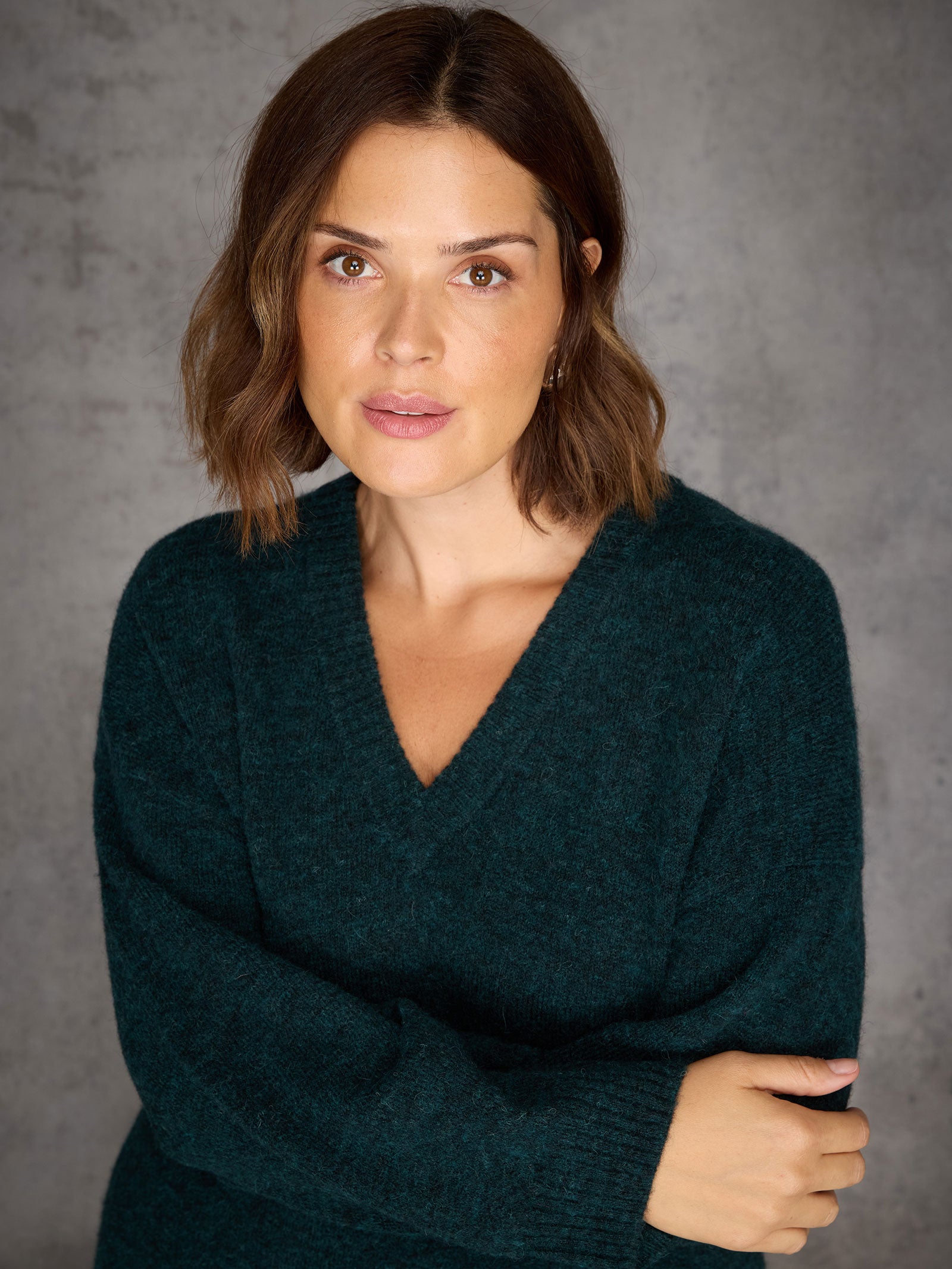 Green V neck Jumper With Wool and Alpaca