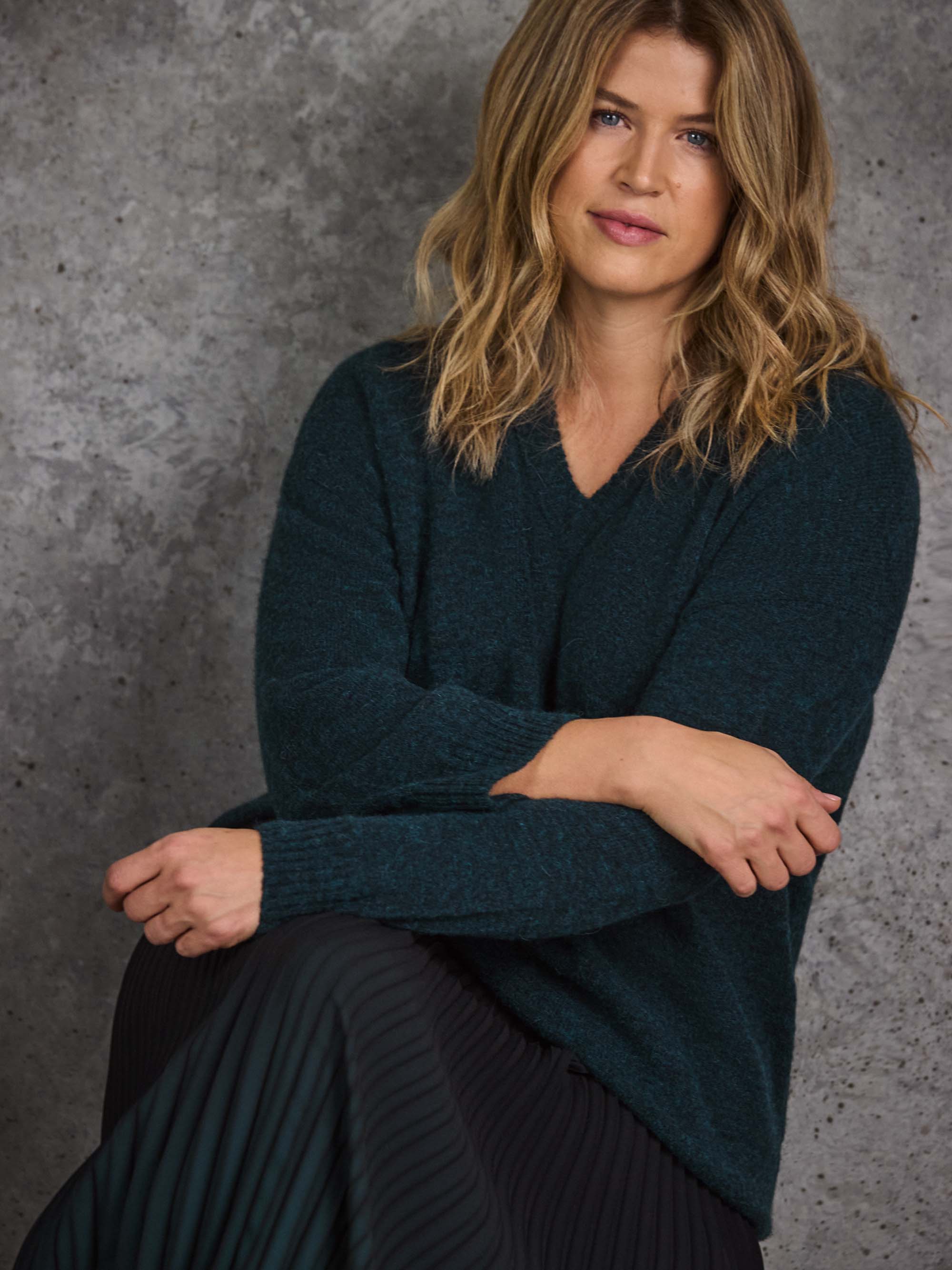 Green V neck Jumper With Wool and Alpaca