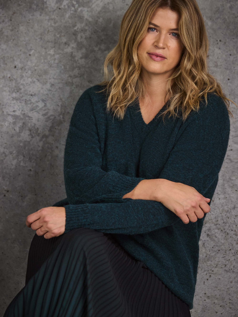 Green V neck Jumper With Wool and Alpaca