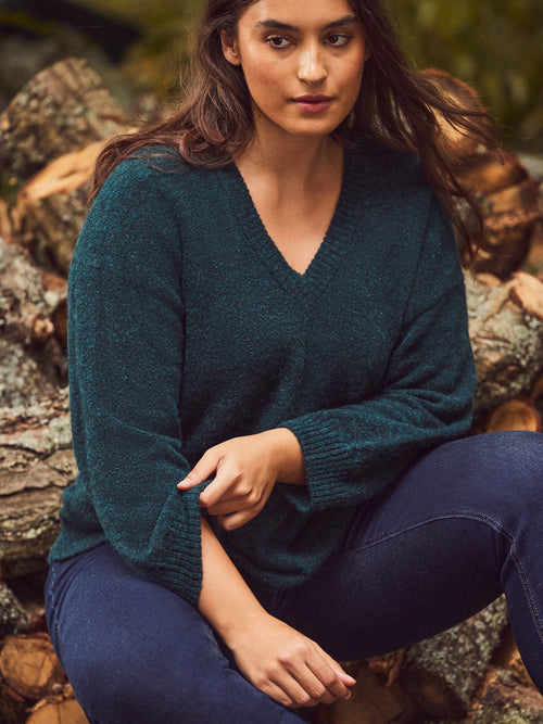 Green V neck Jumper With Wool and Alpaca