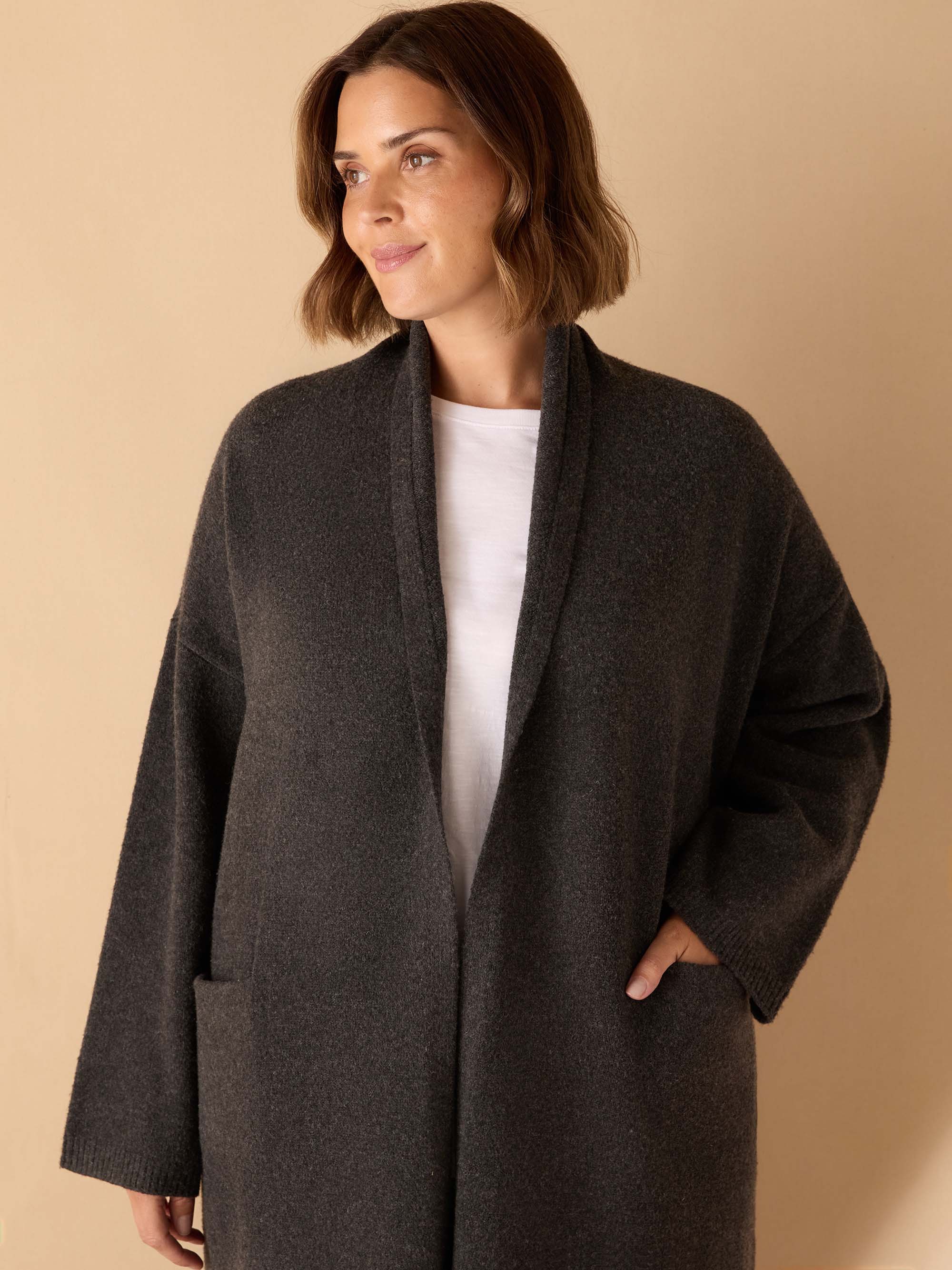 Grey Coatigan With Patch Pockets