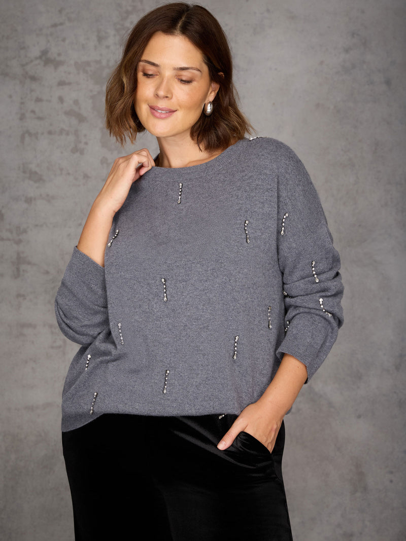 Grey Embellished Jumper