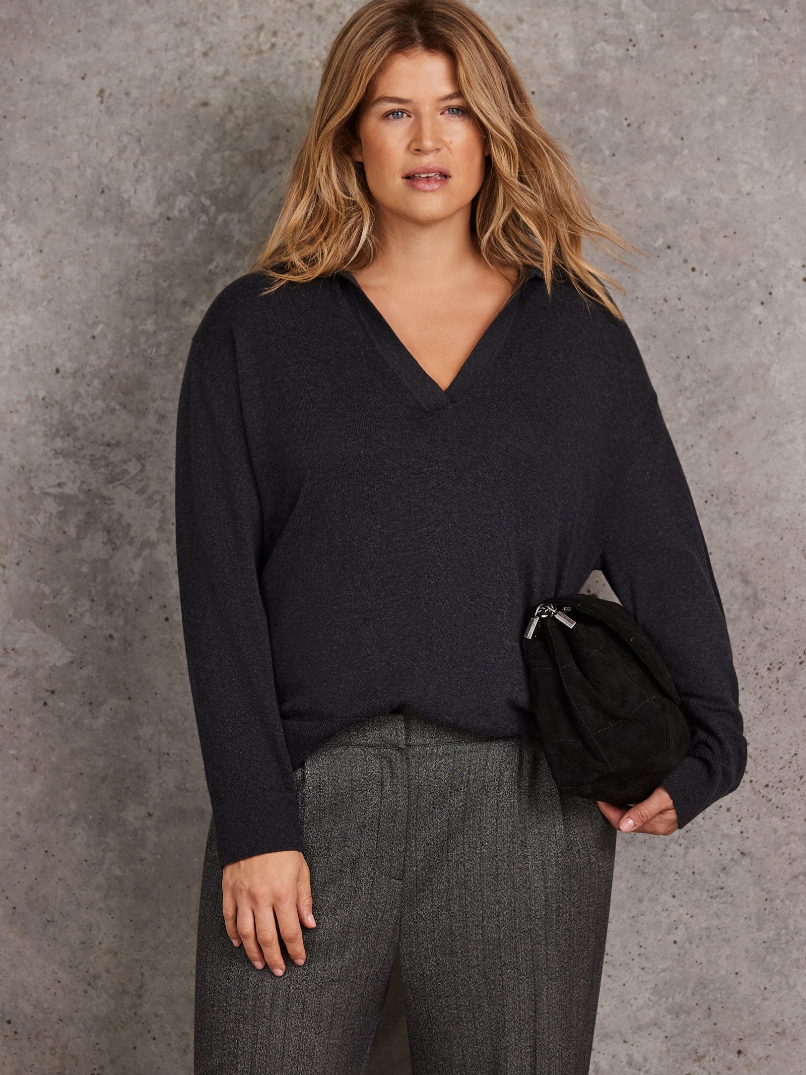 Grey Knitted Polo Neck Jumper