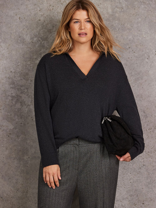 Grey Knitted Polo Neck Jumper