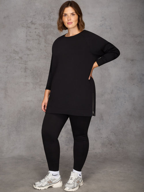 Black Side Zip Longline Sweatshirt