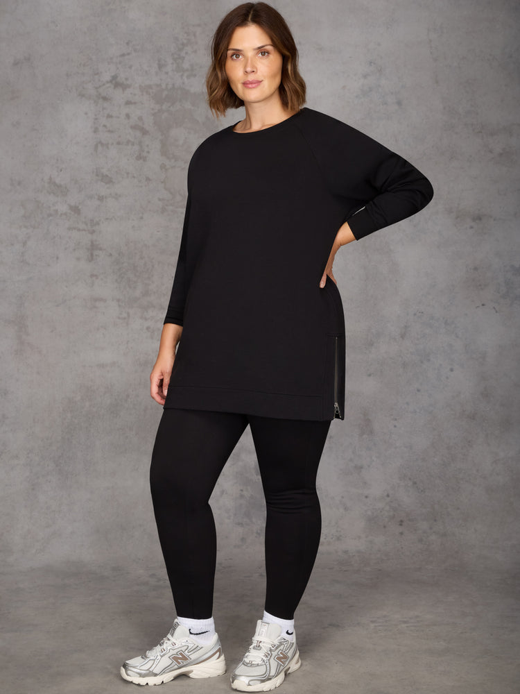 Black Side Zip Longline Sweatshirt