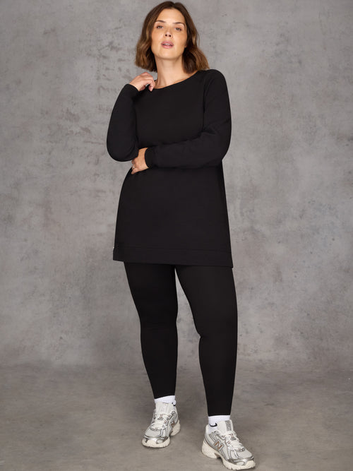 Black Side Zip Longline Sweatshirt